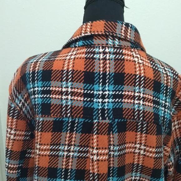 ZARA Men's Orange/Black Plaid Print Knit Long Sleeve Button Down Flannel-Size M - Picture 5 of 11